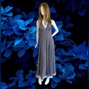 RARE VINTAGE Keyloun Halter 70s Full Circle Maxi‎ Dress Festival Hippie